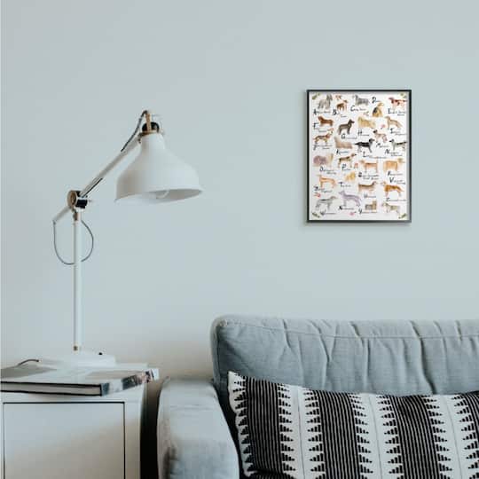 Stupell Industries Alphabet of Dogs with Florals Black Framed Wall Art